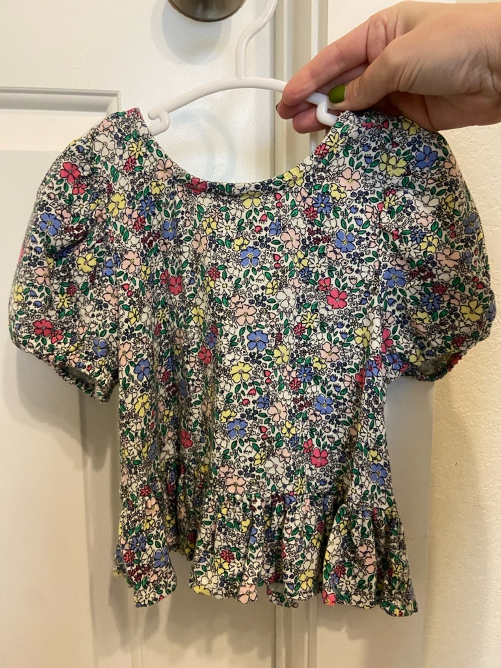 Old Navy Floral Puff-Sleeve Peplum Top - Pink Blue Yellow Green